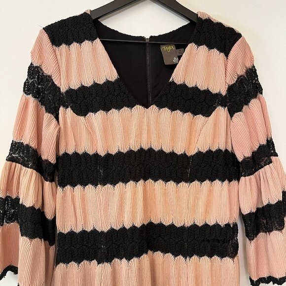 Taylor Pleated Lace Pink & Black Midi Dress - Size 14 - Picture 2 of 13